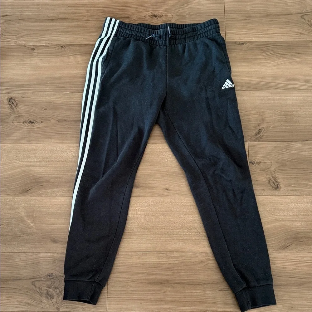 adidas Black Jogger Pants with White Side Stripes